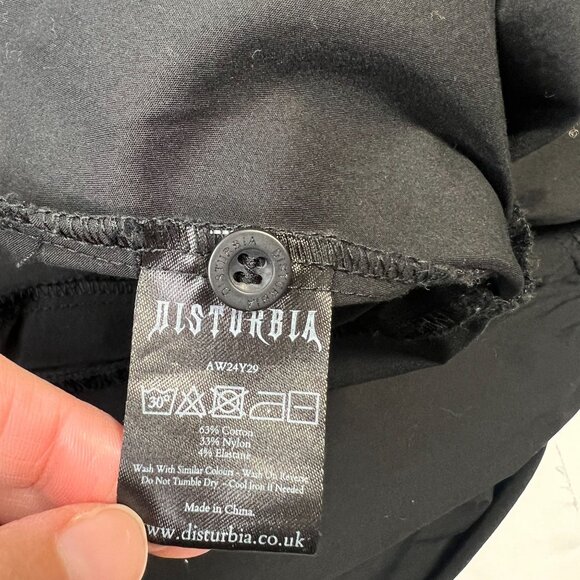 Disturbia Tempora Embroidered Midi Shirt Dress Skeleton Hand Belted Black US 12 - Picture 16 of 16